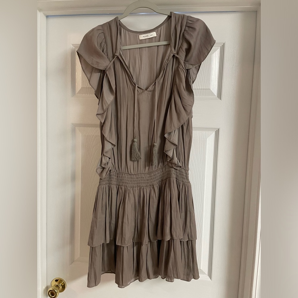 Mustard Seed Taupe ruffle mini dress